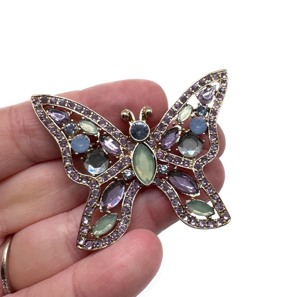 Napier Multicolored Rhinestone Butterfly Brooch - Picture 4 of 11